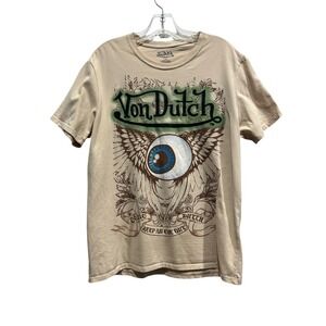 Von Dutch TAN EYEBALL WINGS SHIRT MENS Graphic T-Shirt Tan Beige Large y2k retro